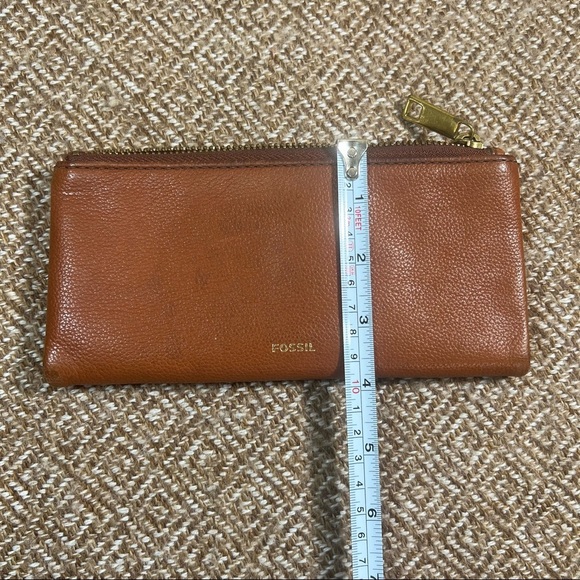 Fossil Lainie Brown Crossgrain Leather Organizer Credit Card Flap Snap Clutch - Picture 8 of 8